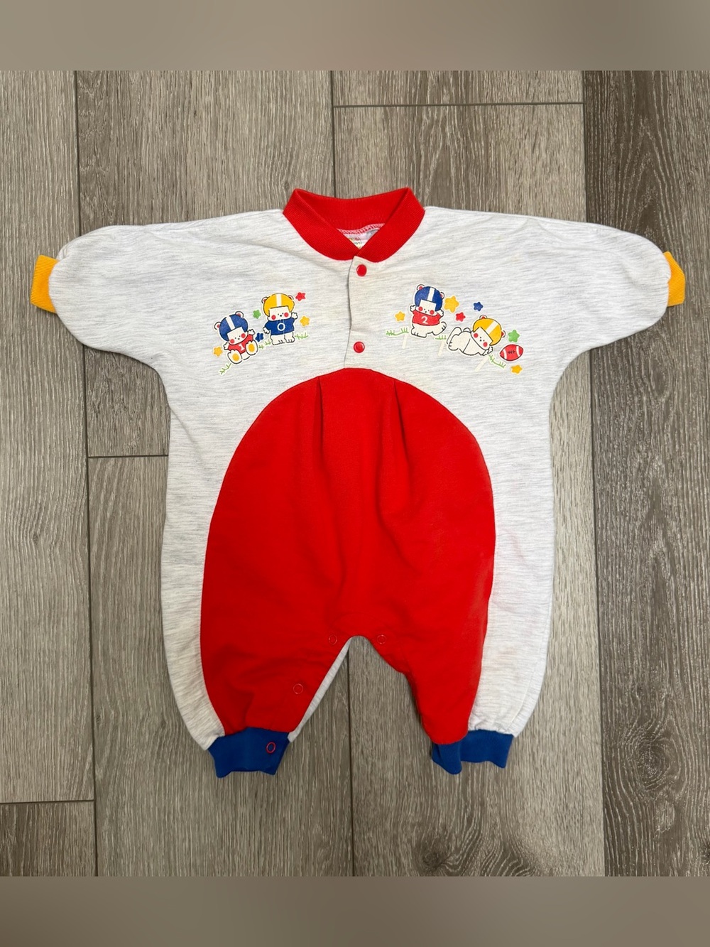 SMALL STARS VINTAGE 90S BABY ROMPER COLOR BLOCK FOOTBALL GRAPHIC ONE PIECE 6-9MO